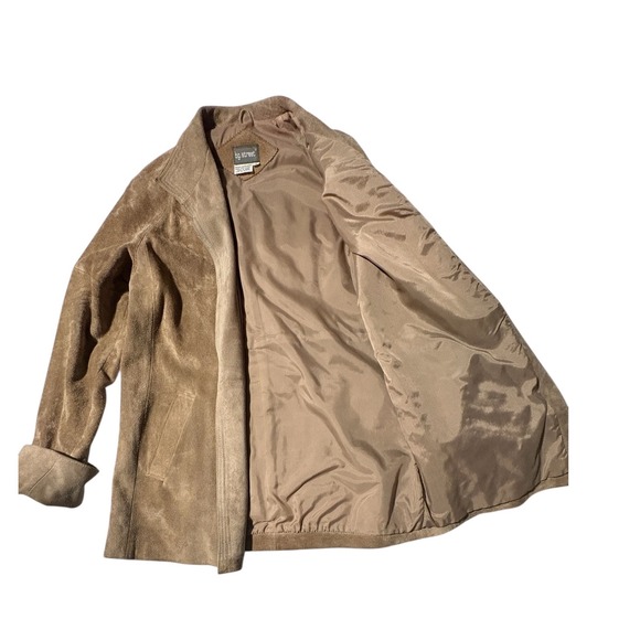 Vintage 80s BG Street Suede Leather Open Front Cardigan Jacket Taupe Women Small - Picture 7 of 11